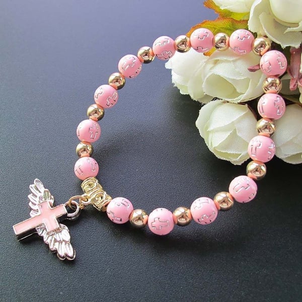 Celestial Grace Angel Wing Cross Bracelet