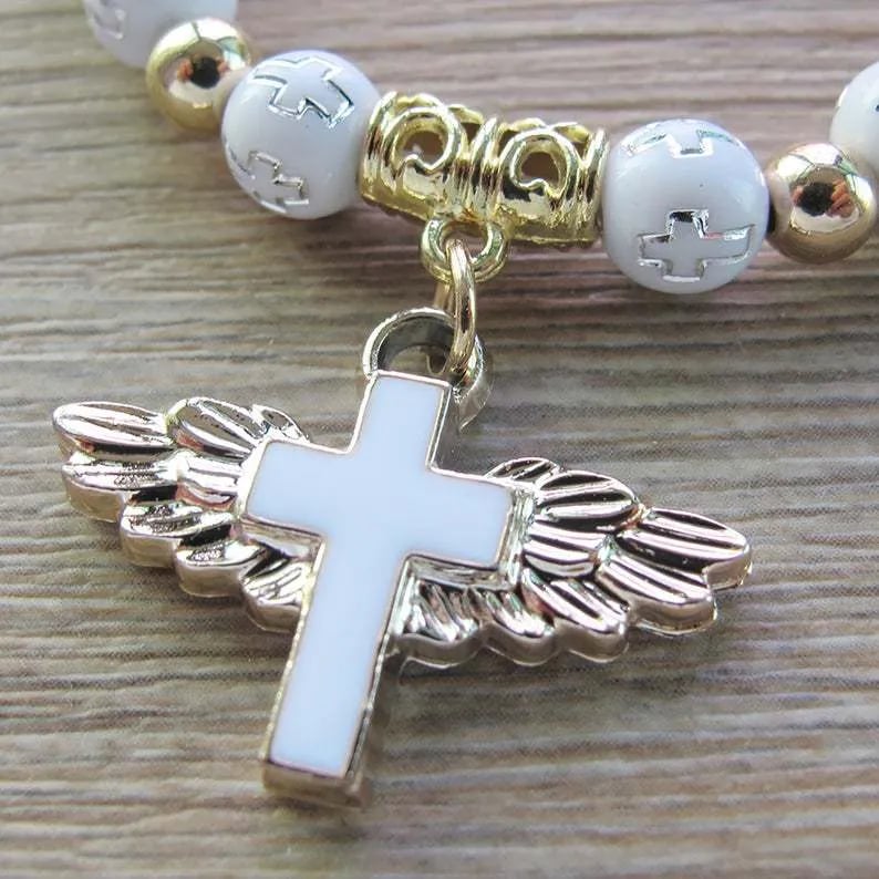 Celestial Grace Angel Wing Cross Bracelet