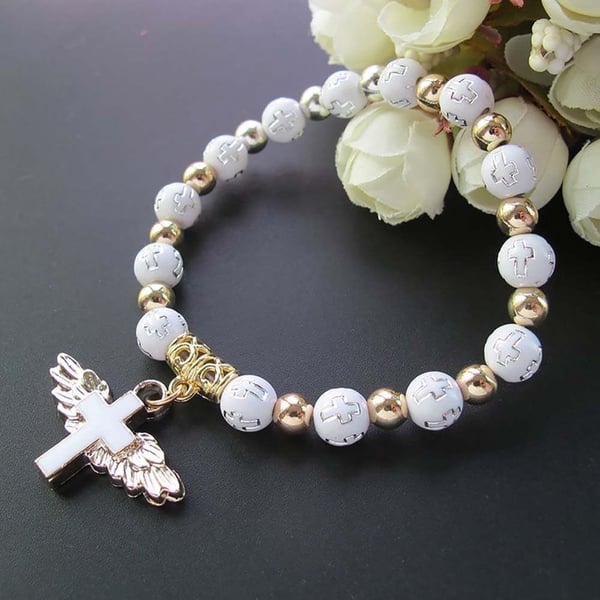Celestial Grace Angel Wing Cross Bracelet