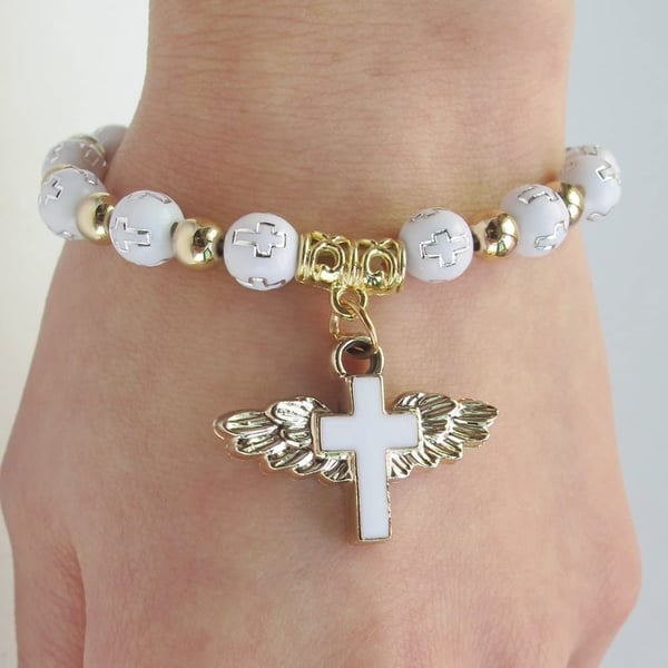 Celestial Grace Angel Wing Cross Bracelet