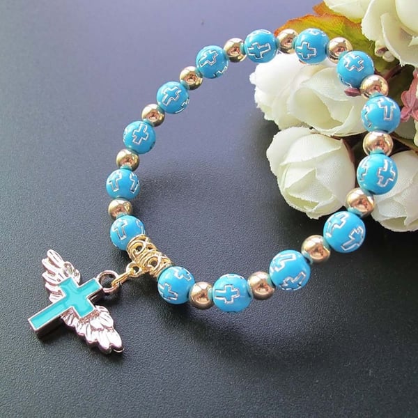 Celestial Grace Angel Wing Cross Bracelet